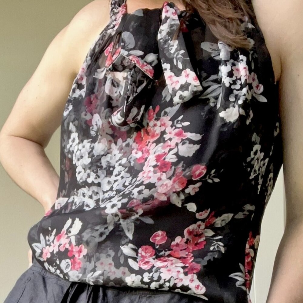 White House Black Market Printed Black Floral Women's Halter Top Size 12